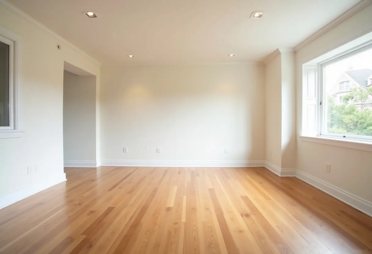 An empty living room before virtual staging