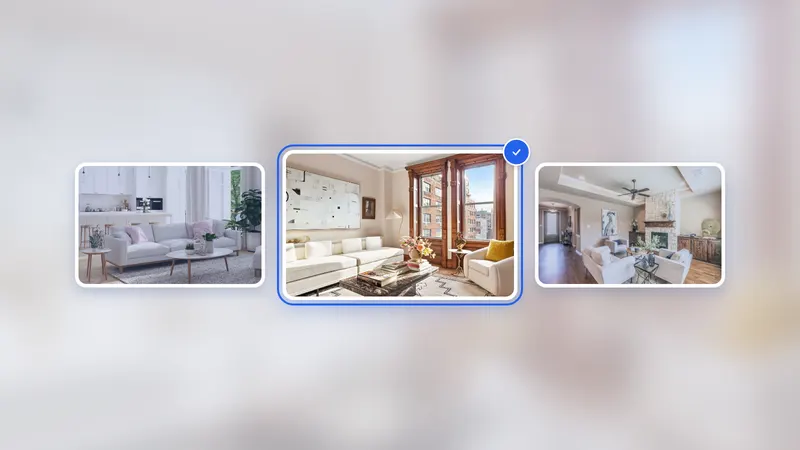 Three staged living rooms compared side by side, with the best option highlighted