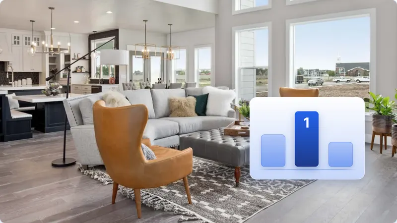 A staged living room beside a numbered ranking podium